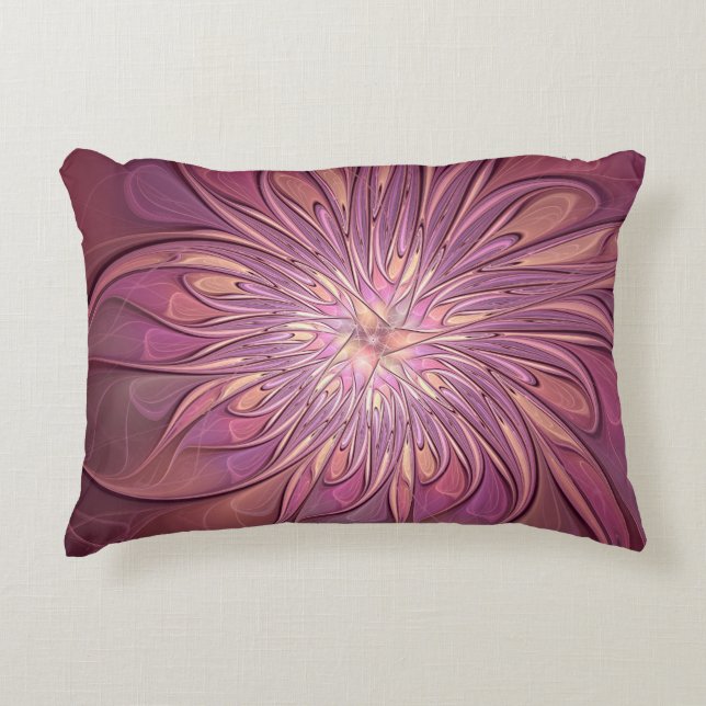Abstract Modern Floral Fractal Art Berry Colours Decorative Cushion (Front)