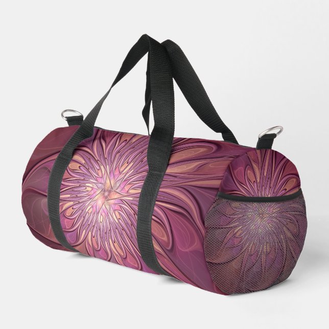 Abstract Modern Floral Fractal Art Berry Colours Duffle Bag (Right Corner)