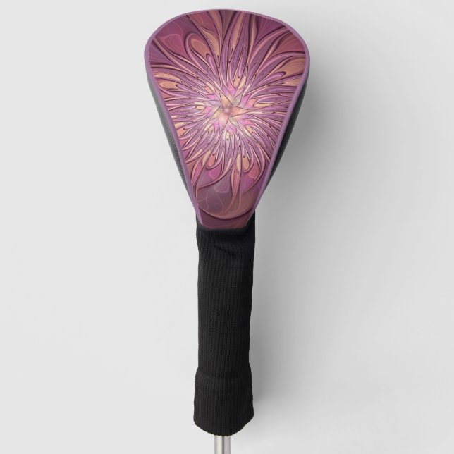 Abstract Modern Floral Fractal Art Berry Colours Golf Head Cover (Front)