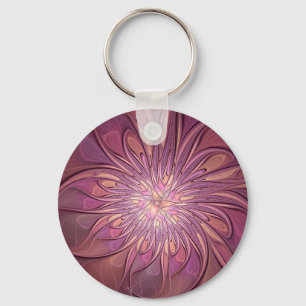 Abstract Modern Floral Fractal Art Berry Colours Key Ring