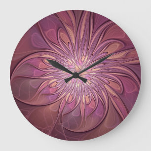 Abstract Modern Floral Fractal Art Berry Colours Large Clock
