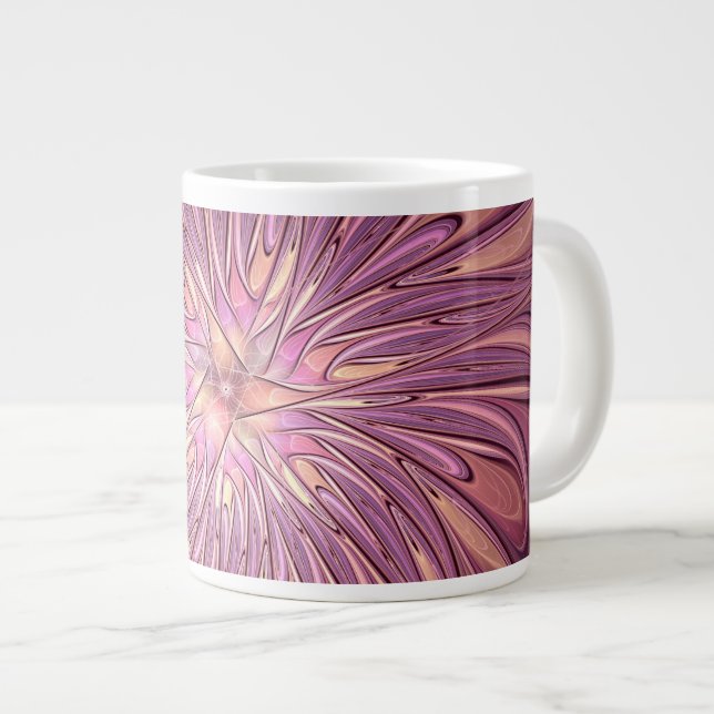 Abstract Modern Floral Fractal Art Berry Colours Large Coffee Mug (Front Right)