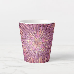 Abstract Modern Floral Fractal Art Berry Colours Latte Mug