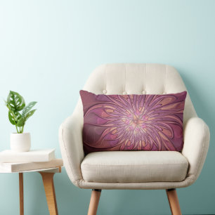Abstract Modern Floral Fractal Art Berry Colours Lumbar Cushion