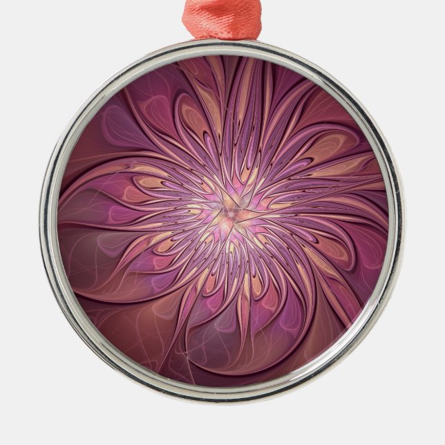 Abstract Modern Floral Fractal Art Berry Colours Metal Ornament (Front)