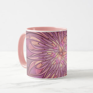 Abstract Modern Floral Fractal Art Berry Colours Mug