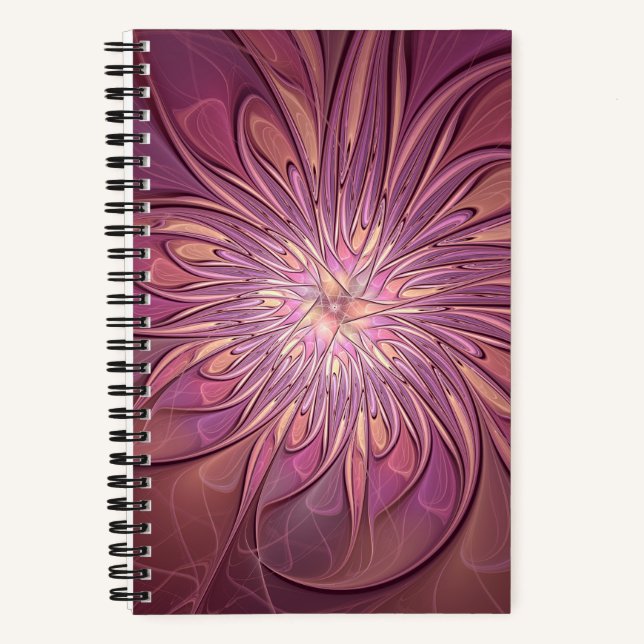 Abstract Modern Floral Fractal Art Berry Colours Notebook (Front)