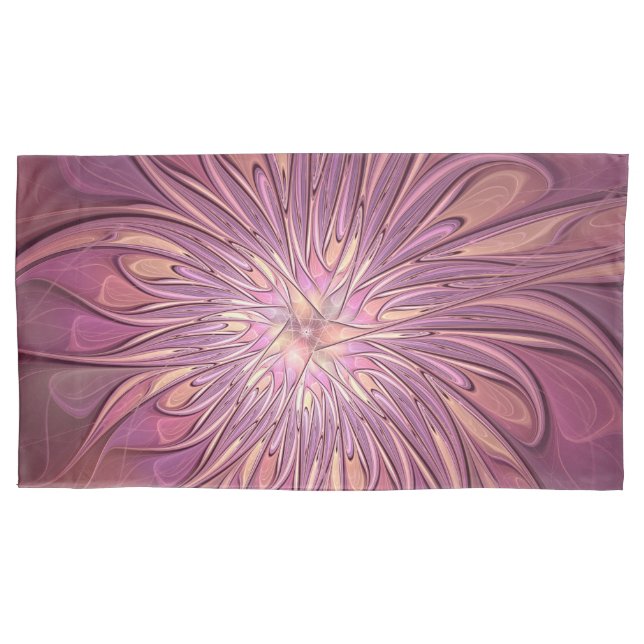 Abstract Modern Floral Fractal Art Berry Colours Pillowcase (Front)