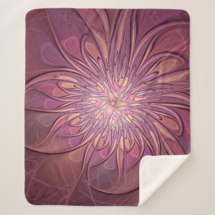 Abstract Modern Floral Fractal Art Berry Colours Sherpa Blanket