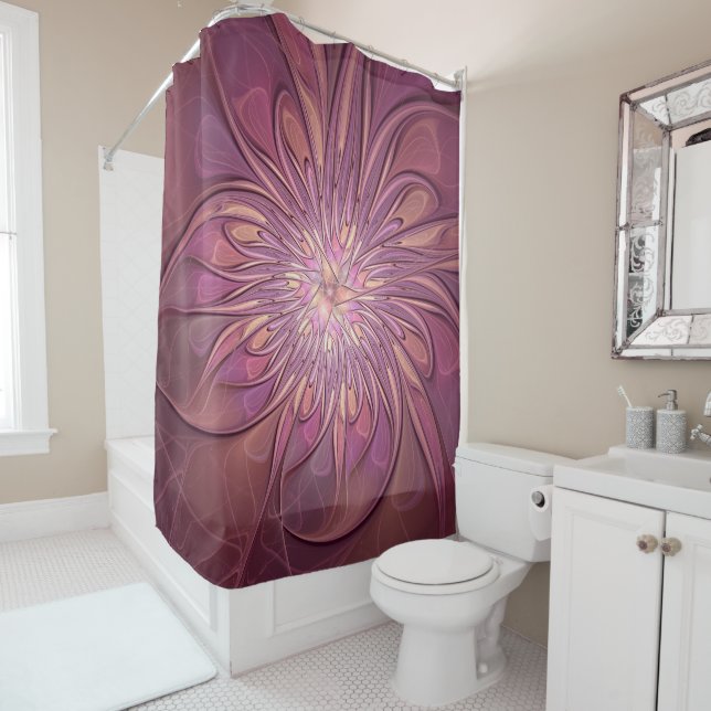 Abstract Modern Floral Fractal Art Berry Colours Shower Curtain (In Situ)