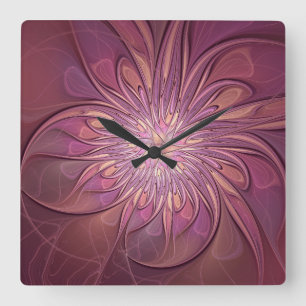Abstract Modern Floral Fractal Art Berry Colours Square Wall Clock