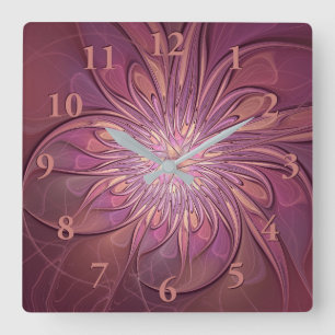 Abstract Modern Floral Fractal Art Berry Colours Square Wall Clock