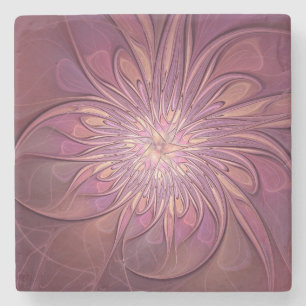Abstract Modern Floral Fractal Art Berry Colours Stone Coaster