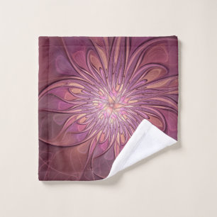 Abstract Modern Floral Fractal Art Berry Colours Wash Cloth