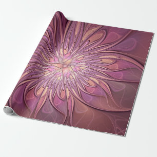 Abstract Modern Floral Fractal Art Berry Colours Wrapping Paper