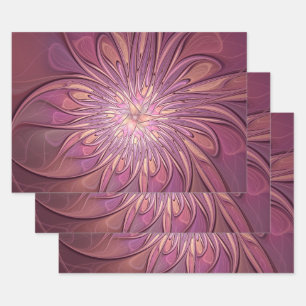 Abstract Modern Floral Fractal Art Berry Colours Wrapping Paper Sheet