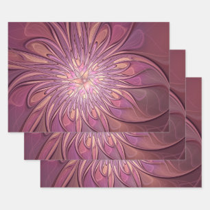 Abstract Modern Floral Fractal Art Berry Colours Wrapping Paper Sheet