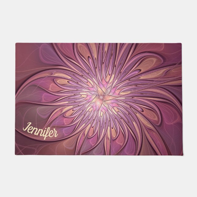 Abstract Modern Floral Fractal Berry Colours Name Doormat (Front)