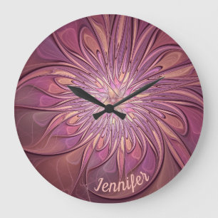 Abstract Modern Floral Fractal Berry Colours Name Large Clock