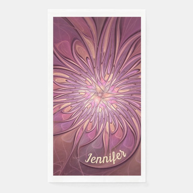 Abstract Modern Floral Fractal Berry Colours Name Napkin (Front)