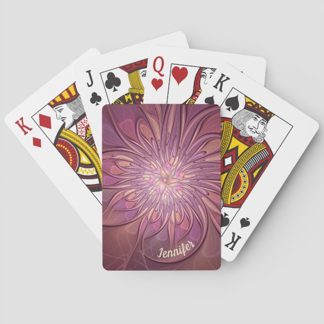 Abstract Modern Floral Fractal Berry Colours Name Playing Cards (Back)
