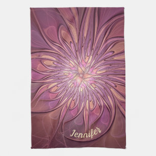 Abstract Modern Floral Fractal Berry Colours Name Tea Towel