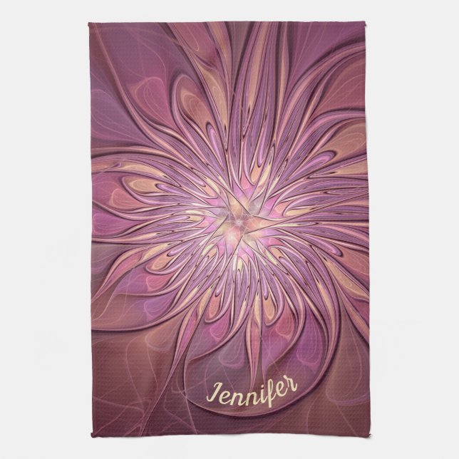 Abstract Modern Floral Fractal Berry Colours Name Tea Towel (Vertical)