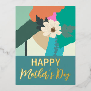 Abstract Modern Floral Happy Mother’s Day Gold Foil Holiday Postcard
