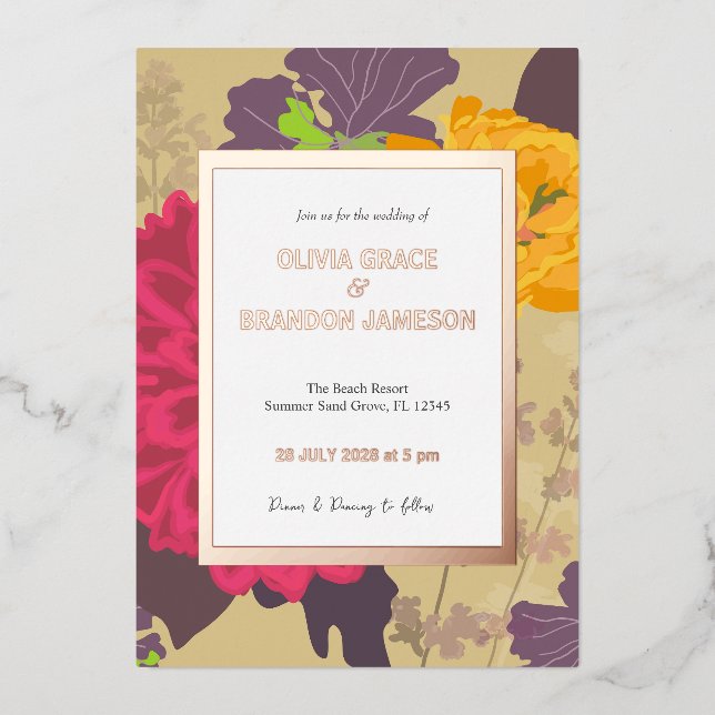 Abstract Modern Floral Wedding Gold  (Front)