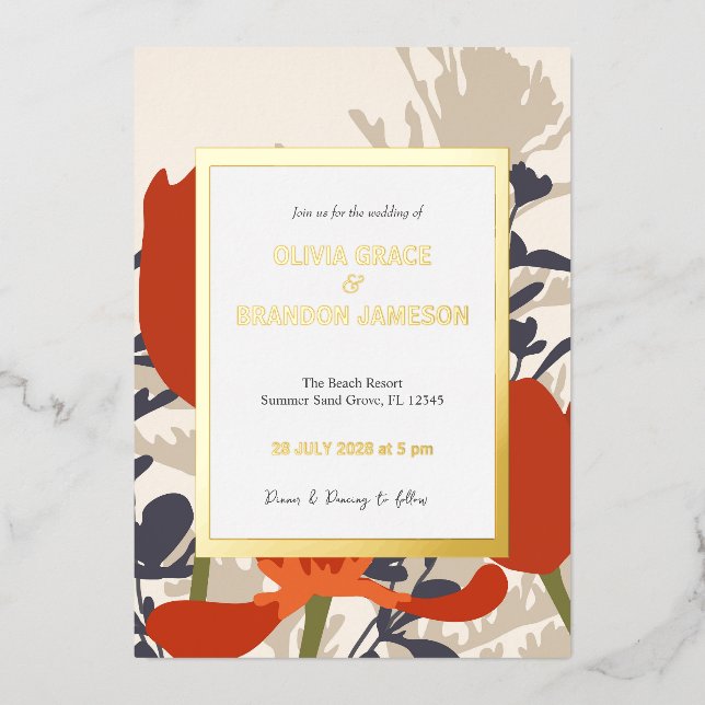 Abstract Modern Floral Wedding Gold  (Front)
