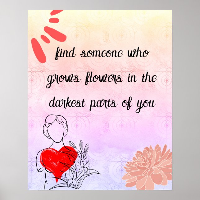 Abstract modern flower art and Love quote Poster (Front)