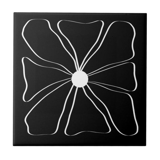 Abstract Modern Flower Fine Art Black and White Ceramic Tile (Front)
