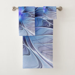 Abstract Modern Fractal Art Lavender Blue Bath Towel Set