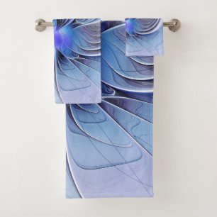 Abstract Modern Fractal Art Lavender Blue Bath Towel Set