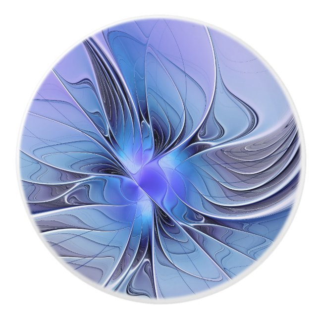 Abstract Modern Fractal Art Lavender Blue Ceramic Knob (Front)
