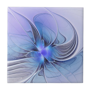 Abstract Modern Fractal Art Lavender Blue Ceramic Tile