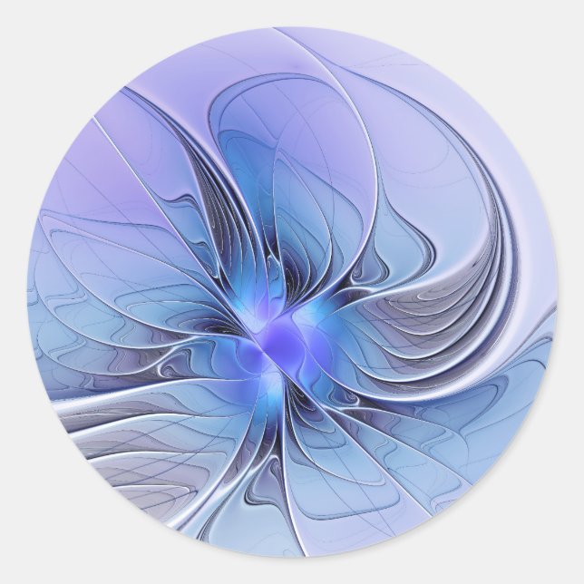 Abstract Modern Fractal Art Lavender Blue Classic Round Sticker (Front)