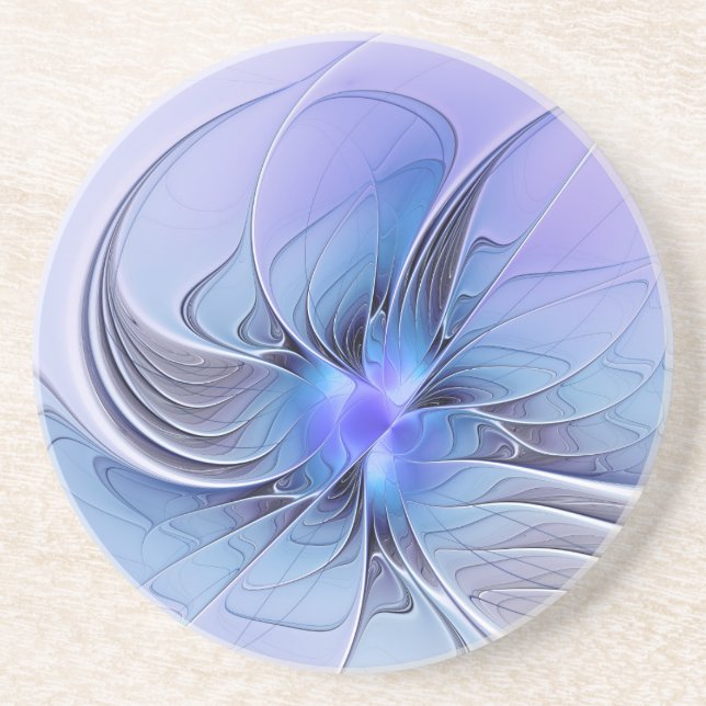 Abstract Modern Fractal Art Lavender Blue Coaster (Front)