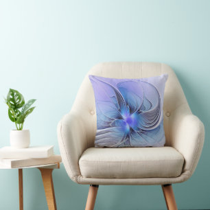Abstract Modern Fractal Art Lavender Blue Cushion