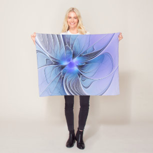Abstract Modern Fractal Art Lavender Blue Fleece Blanket