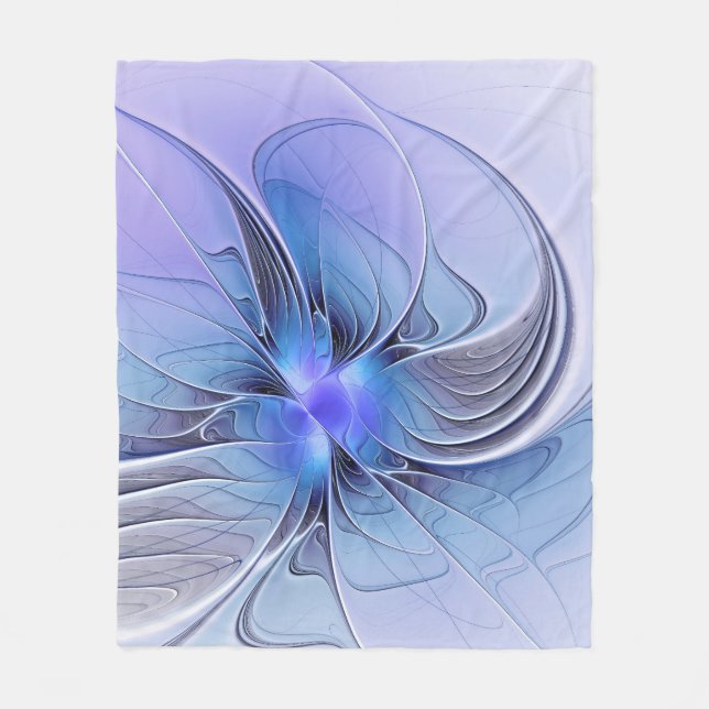 Abstract Modern Fractal Art Lavender Blue Fleece Blanket (Front)