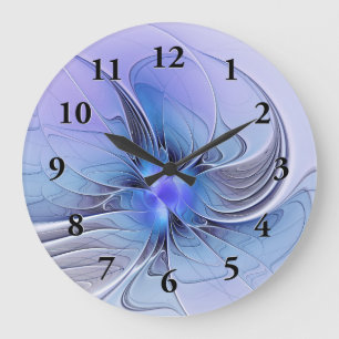Abstract Modern Fractal Art Lavender Blue Large Clock