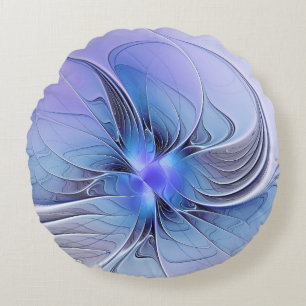 Abstract Modern Fractal Art Lavender Blue Round Cushion