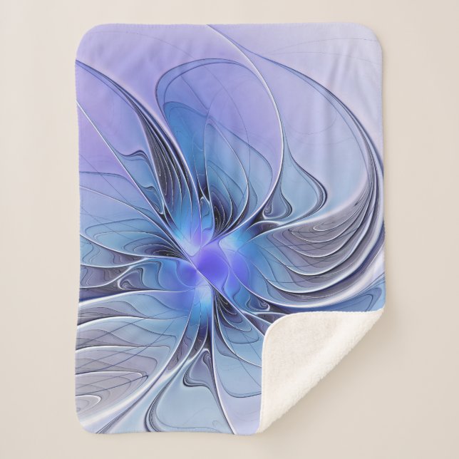 Abstract Modern Fractal Art Lavender Blue Sherpa Blanket (Front)