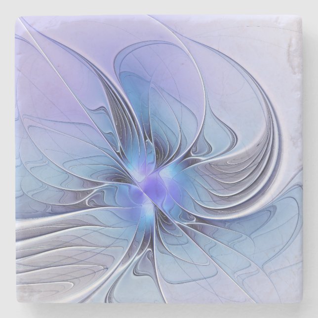 Abstract Modern Fractal Art Lavender Blue Stone Coaster (Front)