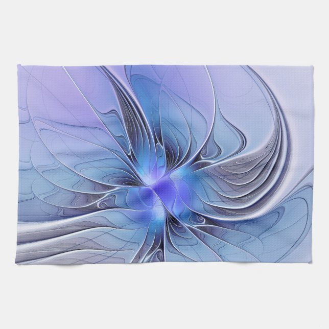 Abstract Modern Fractal Art Lavender Blue Tea Towel (Horizontal)