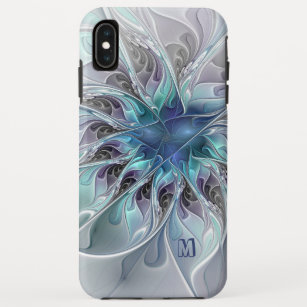 Abstract Modern Fractal Flower With Blue Monogram Case-Mate iPhone Case