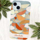 Abstract Modern Geometric Art Custom Name iPhone 15 Case<br><div class="desc">Abstract modern geometric art in blush pink,  peach,  orange and duck egg blue.  Organic shapes are scattered over the surface of this textured painting.  Customise with your own name.</div>