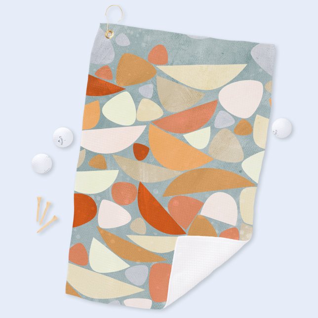Abstract Modern Geometric Art Golf Towel (Modern abstract orange cream and sea foam pattern art golf towel)