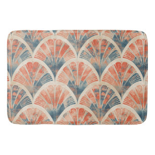 abstract modern geometric Coral and Blue Bath Mat